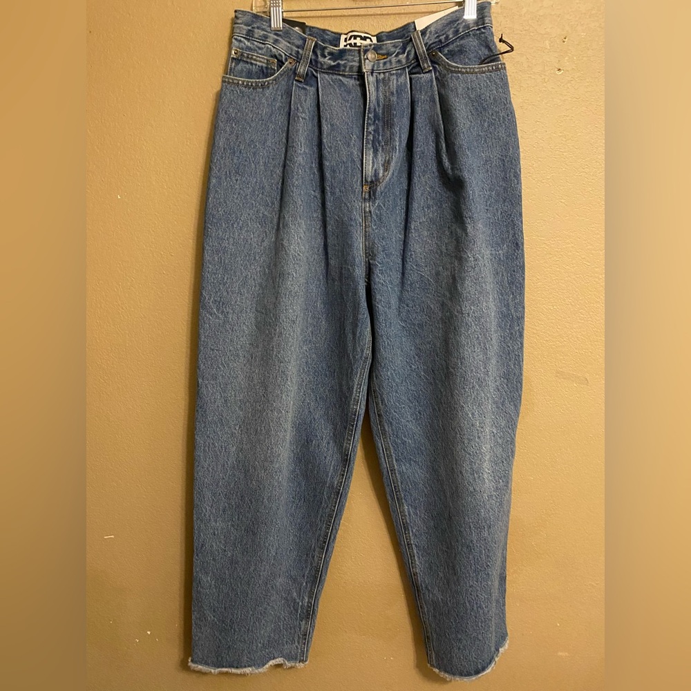 High-Rise Pleated Women's Jeans in Blue Denim